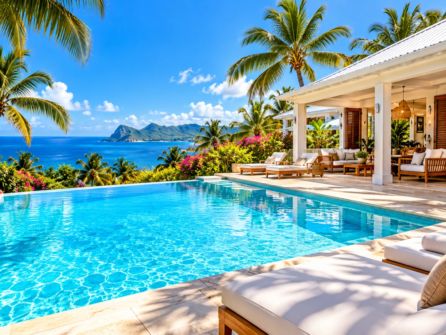 Villa tropicale et piscine face à la mer en Guadeloupe